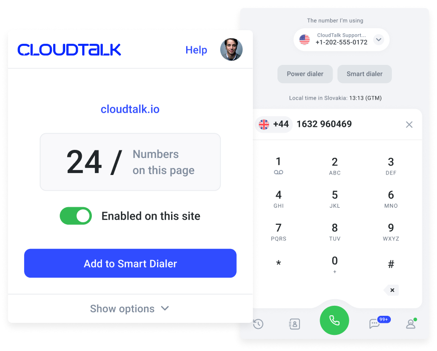 CoudTalk’s Click-To-Call feature.