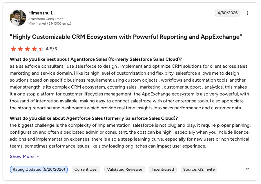 salesforce g2 review