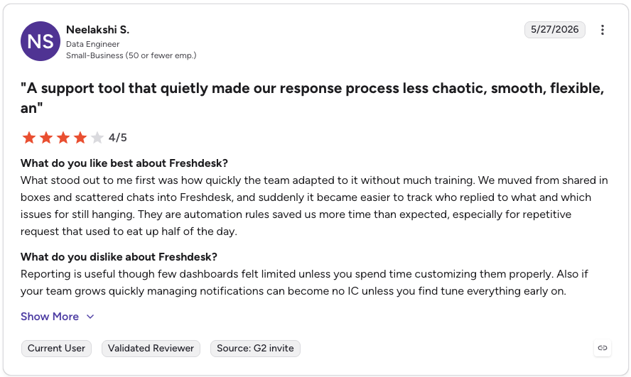 freshdesk g2 review