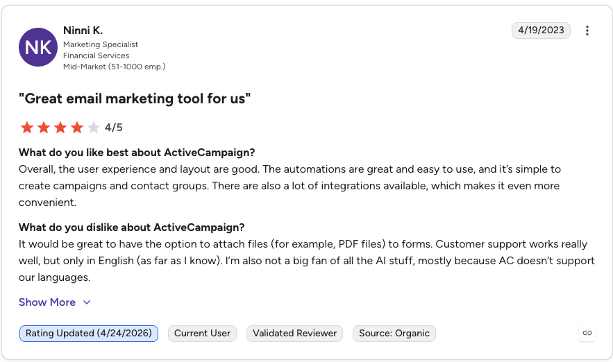 activecampaign g2 review