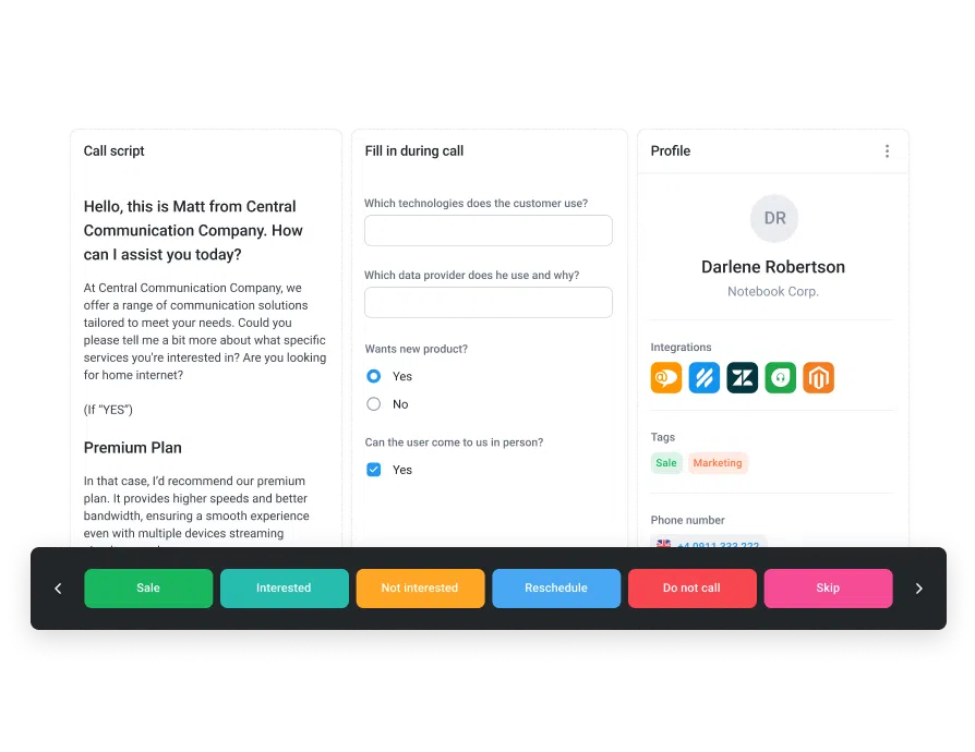 Personalized call script created using CloudTalk's call center software