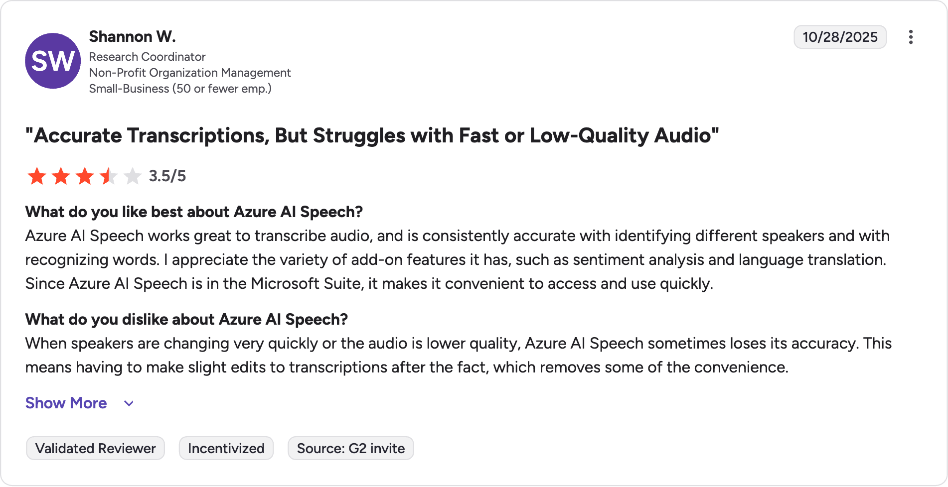 microsoft azure ai speech g2 review rating summary