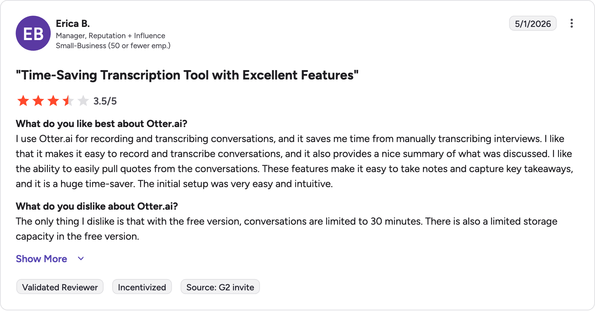 otter ai g2 review rating summary