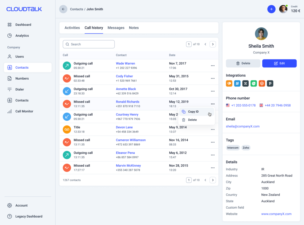 CloudTalk conversation analytics dashboard