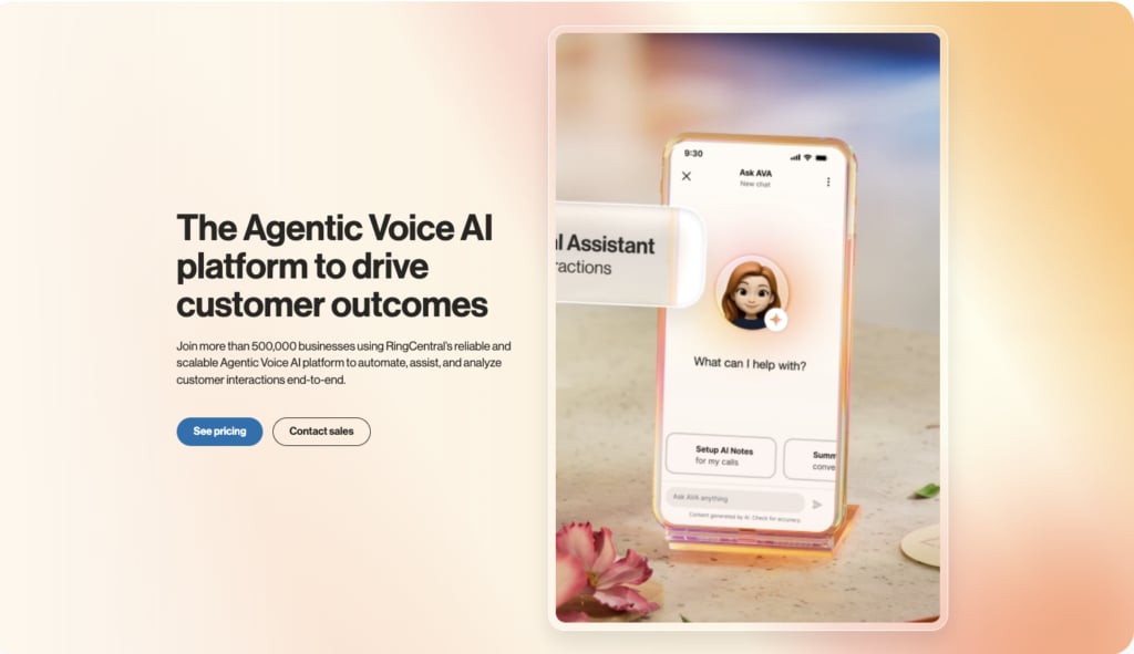 RingCentral homepage hero promoting its agentic voice AI platform