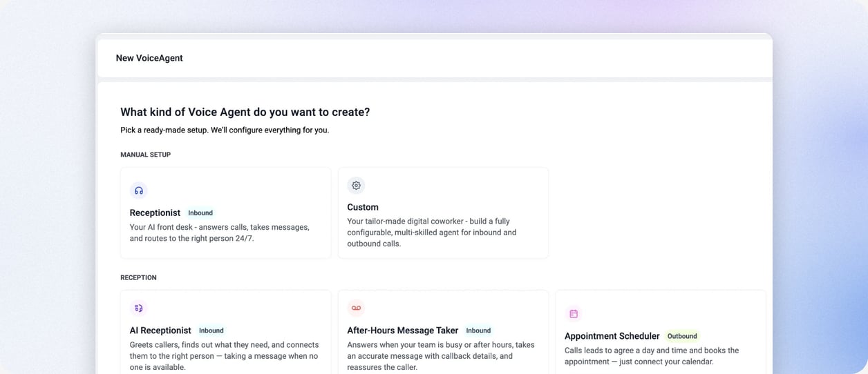 Voice agent templates: AI receptionist, after-hours message taker and appointment scheduler