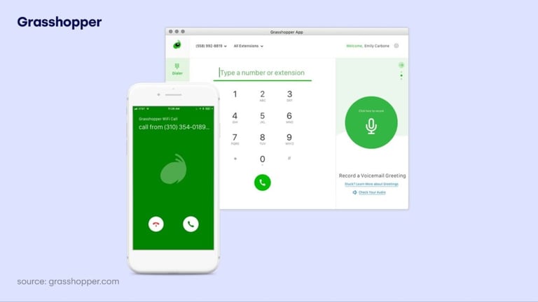 Grasshopper phone call app for PC interface