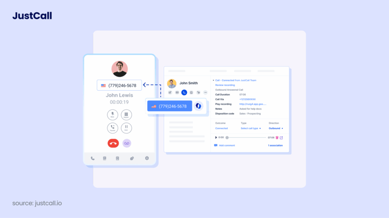 JustCall dialer interface