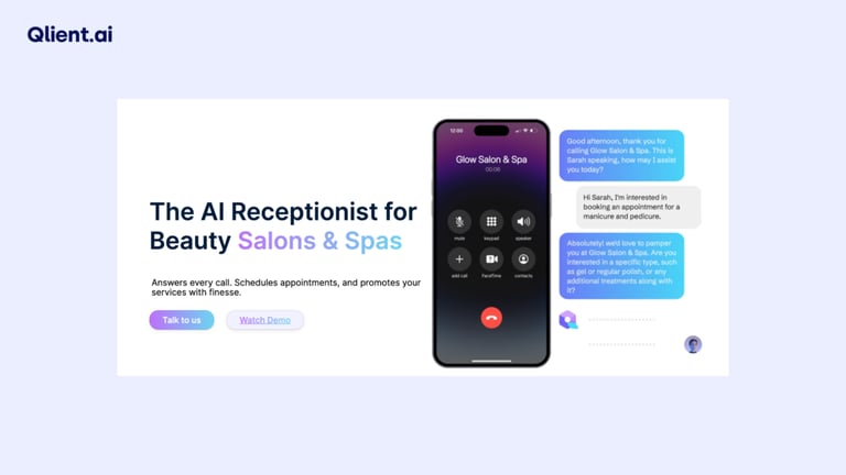 Qlient.ai AI receptionist for salons and spas homepage