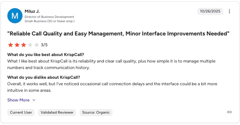 g2 review screenshot krispcall
