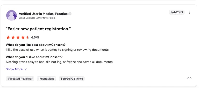 zaha, mconsent g2 review screenshot