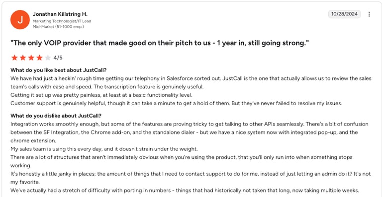 justcall review g2