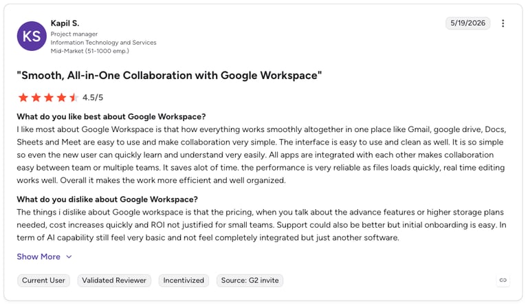 google sheets g2 review