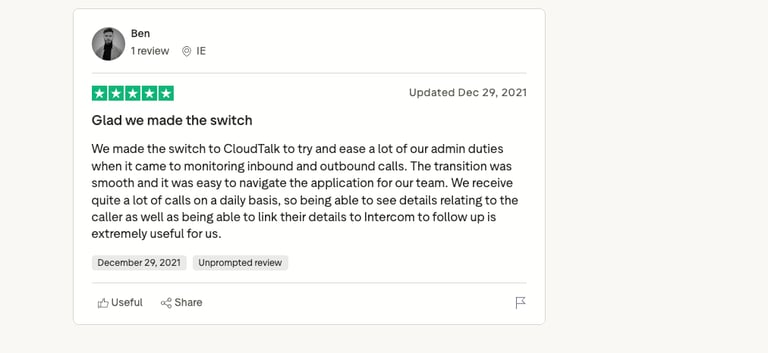 cloudtalk trustpilot review screenshot