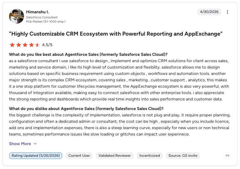 salesforce g2 review