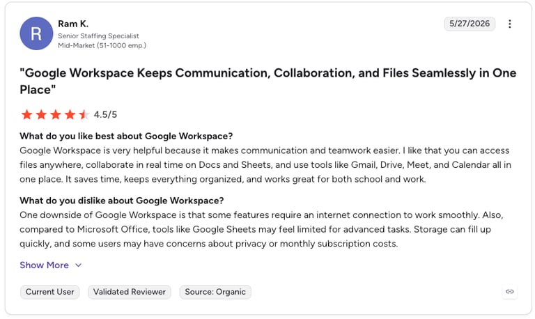 google sheets g2 review