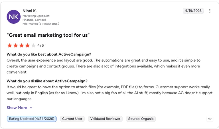 activecampaign g2 review