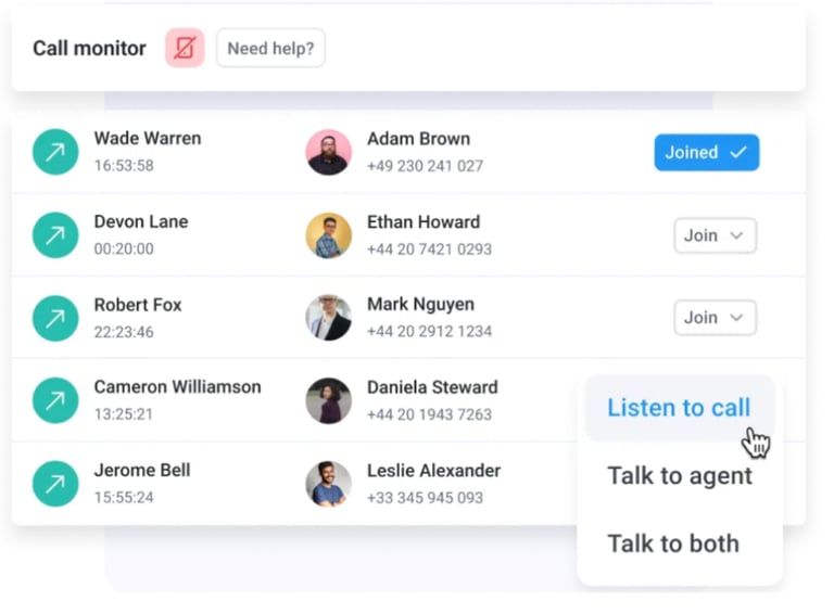 Screenshot of Cloudtalk's Call monitor