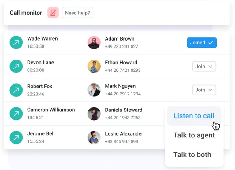 CloudTalk's Call Monitoring feature
