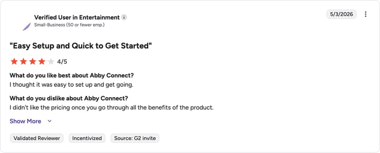 abby-connect g2 review rating summary