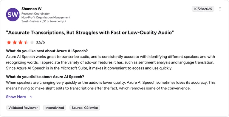 microsoft azure ai speech g2 review rating summary