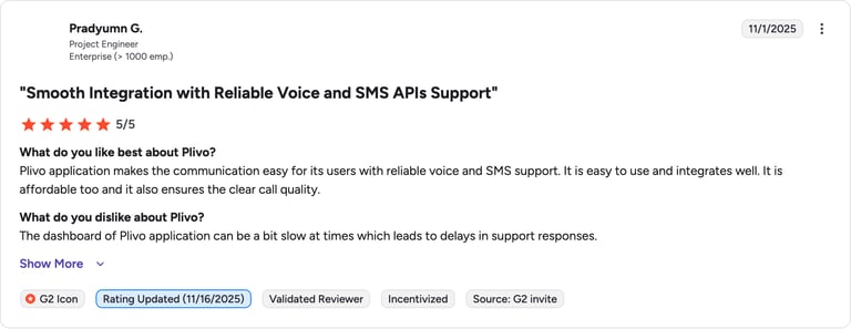 g2 review plivo