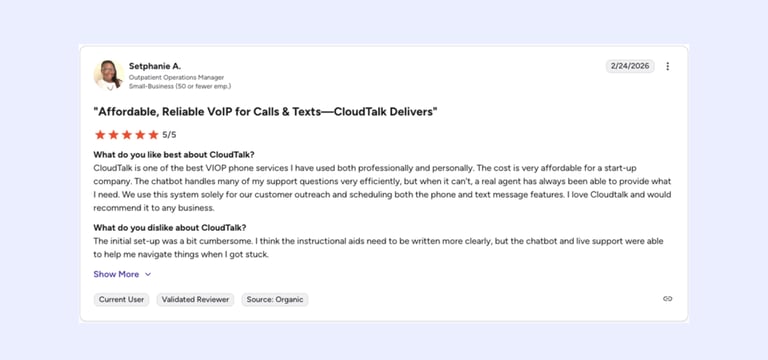 g2 cloudtalk review screenshot