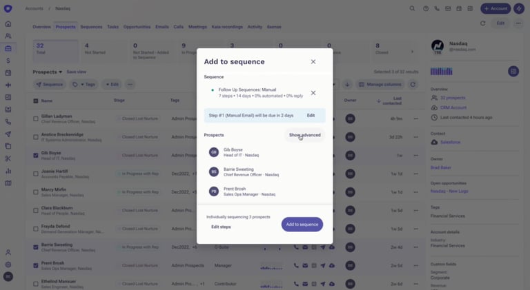 Screenshot of outreach.io a sales email software.