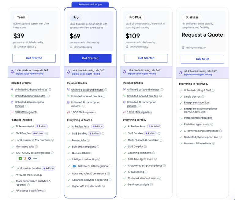 justcall pricing and plans screenshot
