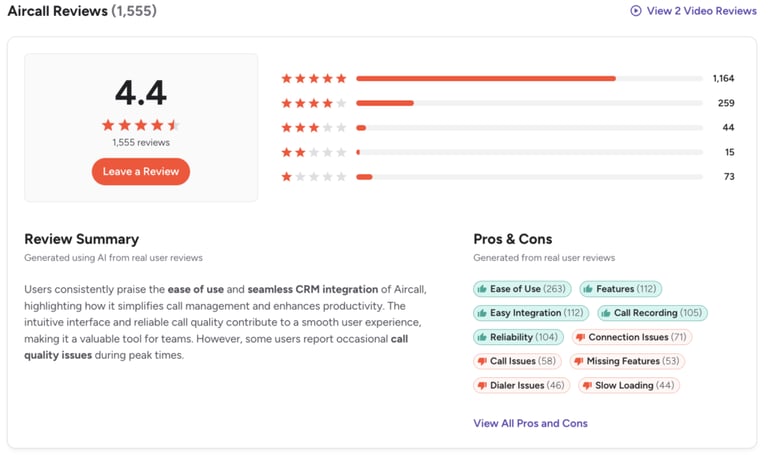 Aircall-G2-reviews