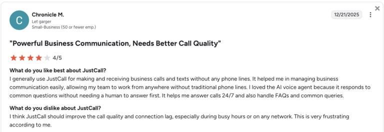JustCall G2 User Review