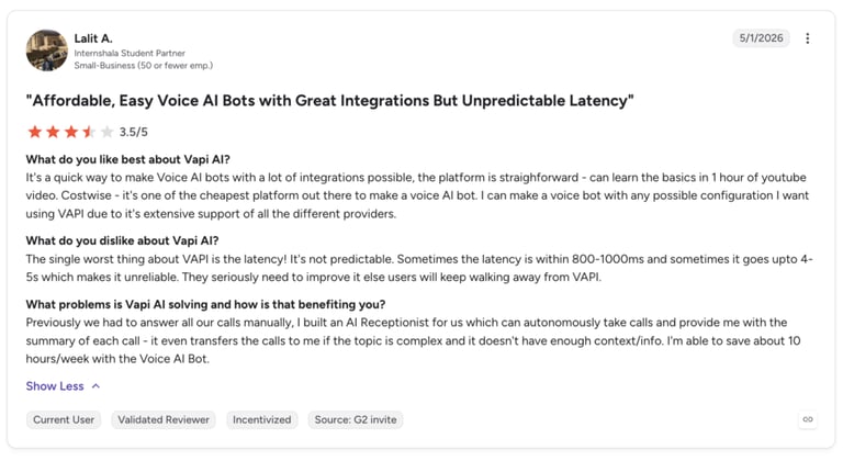 vapi ai g2 user review