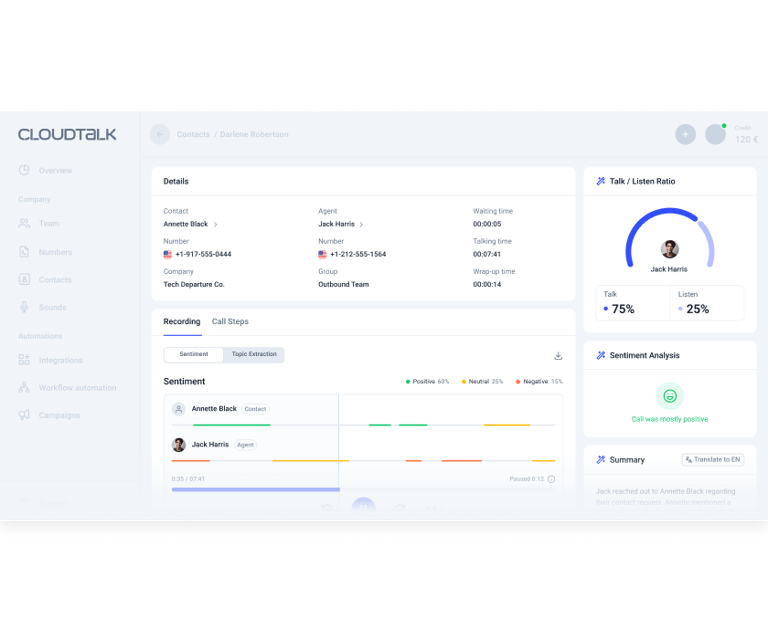 cloudtalk ai call summary software