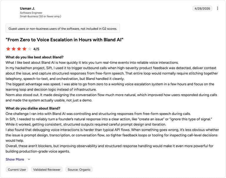 G2 review of Bland by Usman J.