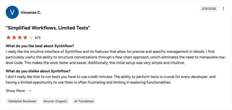 G2 review of Synthflow by Vincenzo C.