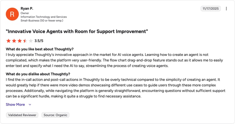 G2 review of Thoughtly by Ryan P.