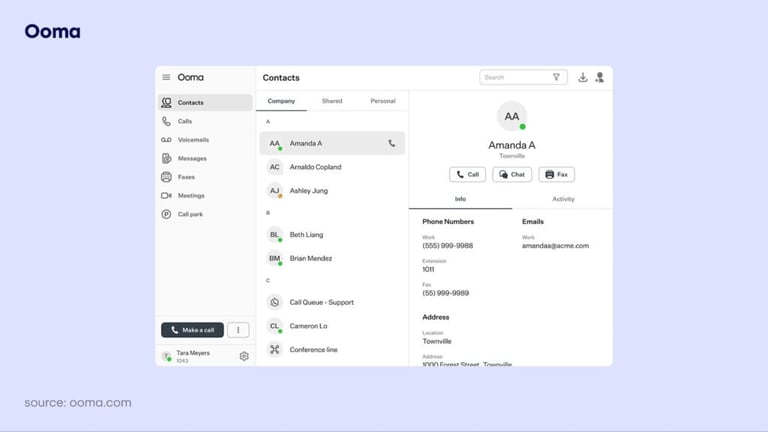 Ooma call app for PC interface