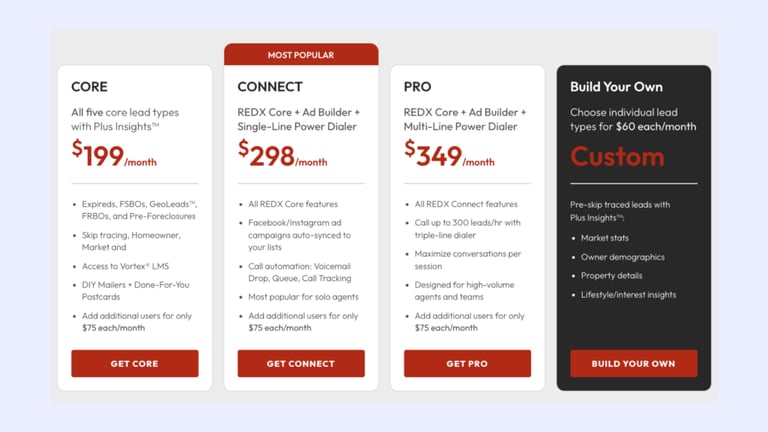redx pricing screenshot
