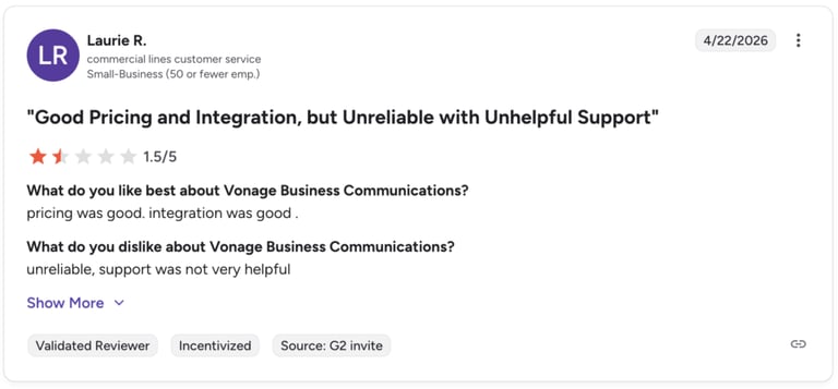 g2 review screenshot vonage