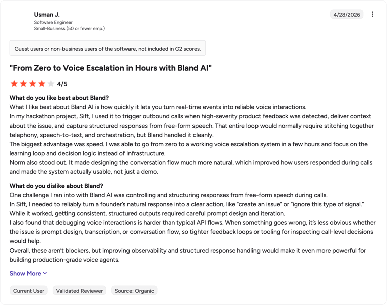 G2 review of Bland by Usman J.