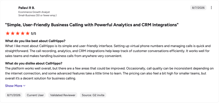 G2 review of CallHippo by Verified User