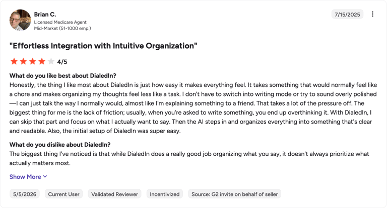 Recensione G2 di DialedIn scritta da Brian C.