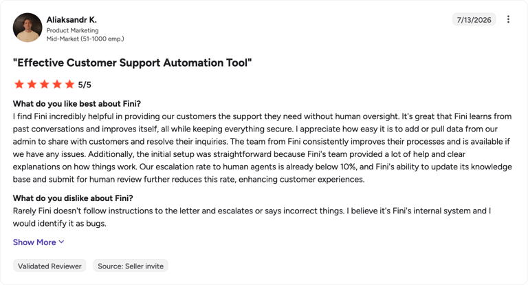 G2 review of Fini by Aliaksandr K.