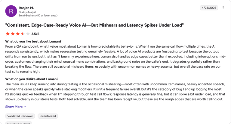 G2 review of Loman by Ranjan M.
