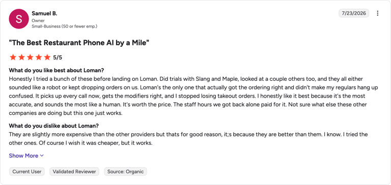 G2 review of Loman by Samuel B.