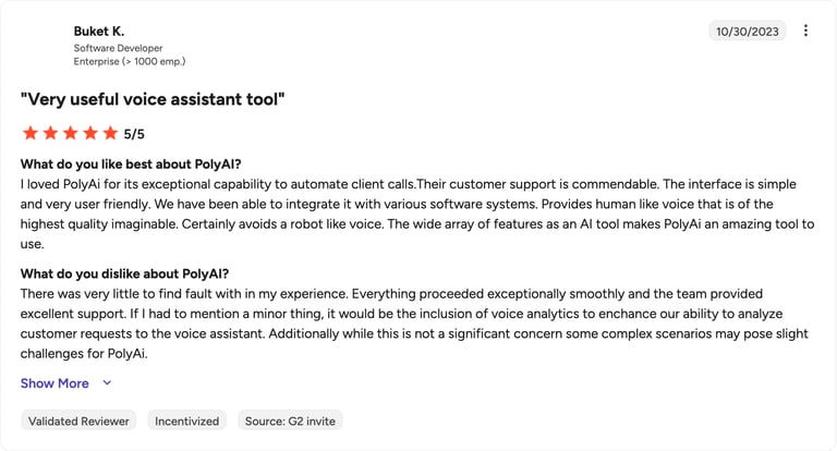 G2 review of PolyAI by Buket K.