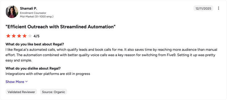 G2 review of Regal by Shamali P.