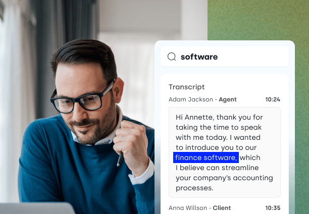 Sales agent looking at call transcript