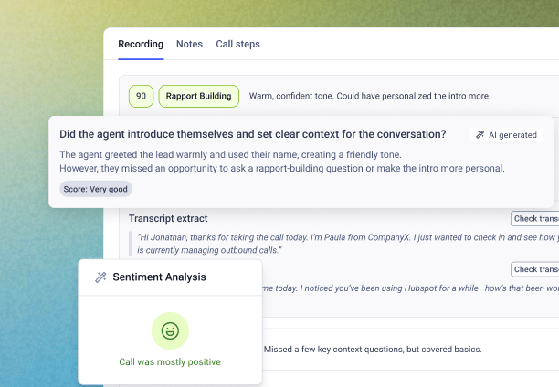 AI features dashboard like call transcription.