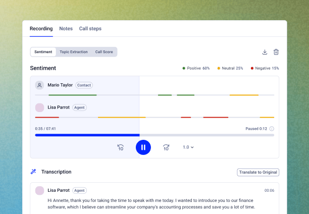 Call transcription dashboard.